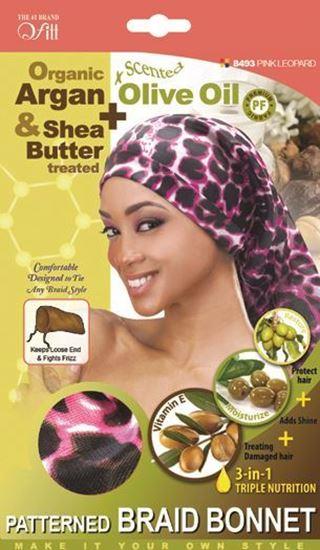 Qfitt Organic Argan & Shea Butter + Olive Oil Patterned Braid Bonnet #8493 Assort