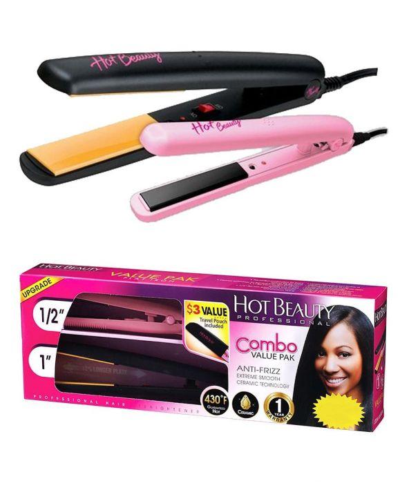 Hot Beauty Ceramic Flat Iron Combo 2 in 1 Value Pack 1/2" & 1" #HFID01