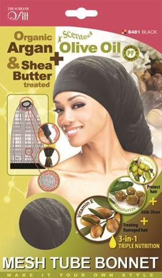 Qfitt Organic Argan & Shea Butter + Olive Oil Mesh Tube Bonnet #8481 Black