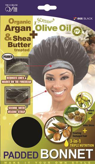 Qfitt Organic Argan & Shea Butter + Olive Oil Padded Bonnet #866 Black