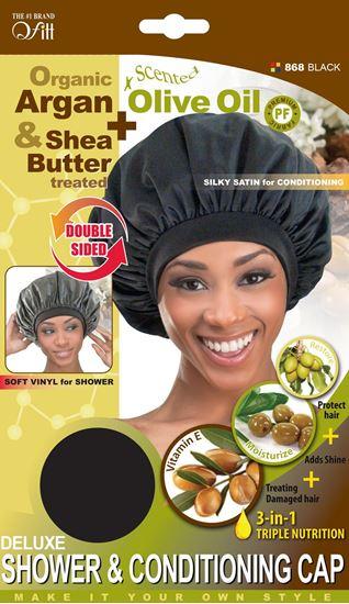 Qfitt Organic Argan & Shea Butter + Olive Oil Deluxe Shower & Conditiong Cap #868 Black