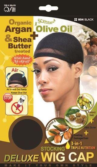 Qfitt Organic Argan & Shea Butter + Olive Oil Deluxe Stocking Wig Cap #804 Black