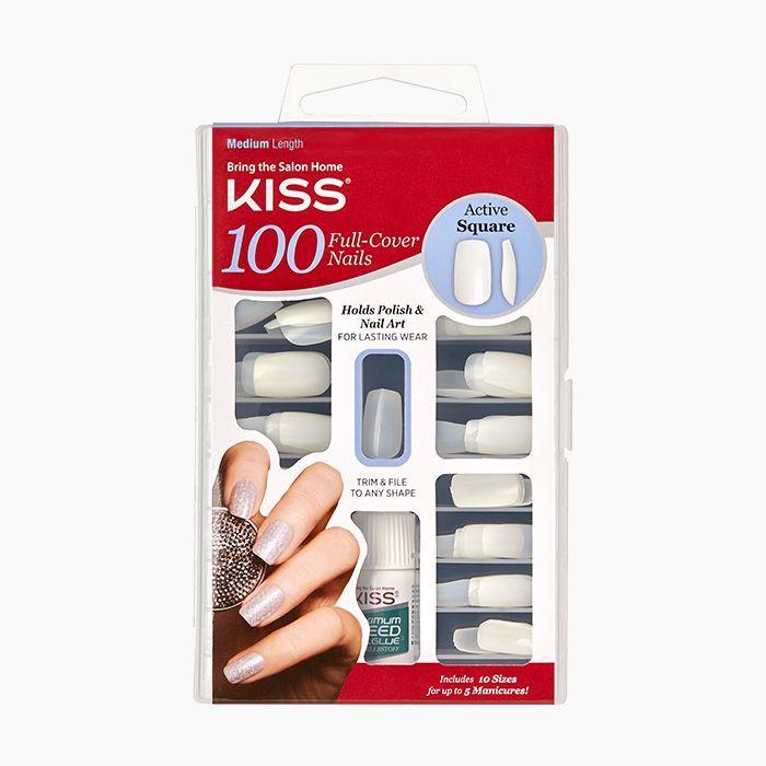KISS 100 Full-Cover Nail Kit - Active Square Medium Length