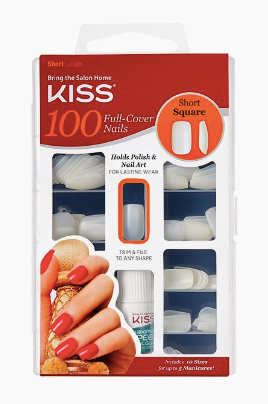 KISS 100 Full-Cover Nail Kit - Short Square Short Length #100PS14