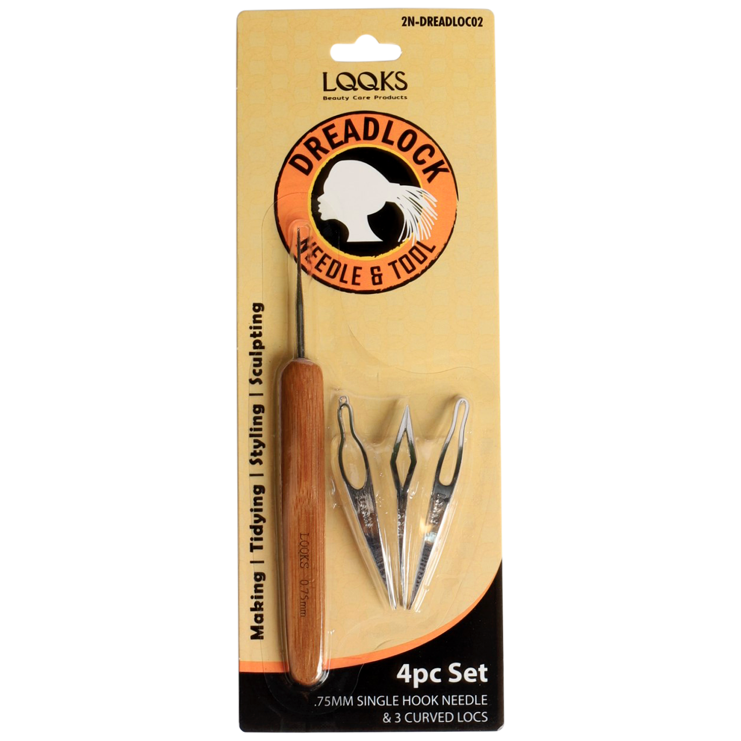 LQQKS 2N-DREADLOC02 - 4PC Set - .75MM SINGLE HOOK NEEDLE & 3 Curved LOCS