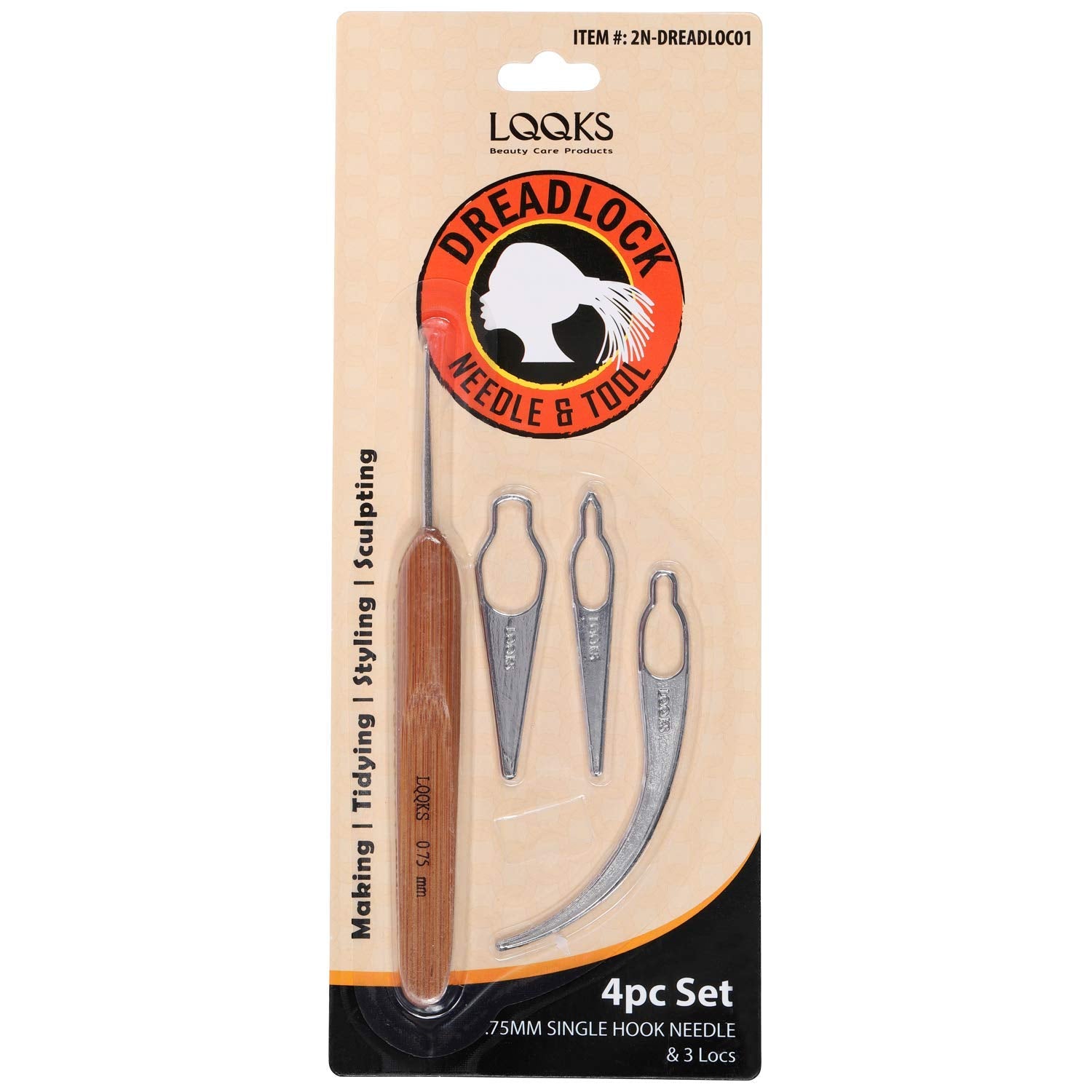 LQQKS 2N-DREADLOC01 - 4PC Set - .75MM SINGLE HOOK NEEDLE & 3 LOCS