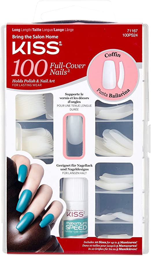 KISS 100 Full-Cover Nail Kit - Coffin Long Length #100PS24