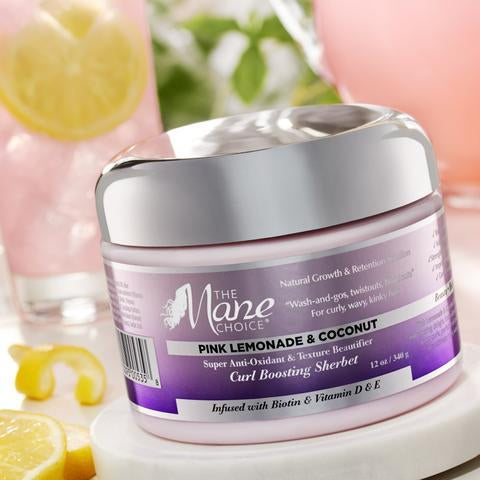 The Mane Choice Pink Lemonade & Coconut Super Anti-Oxidant & Texture Beautifier Curl Boosting Sherbet 12oz